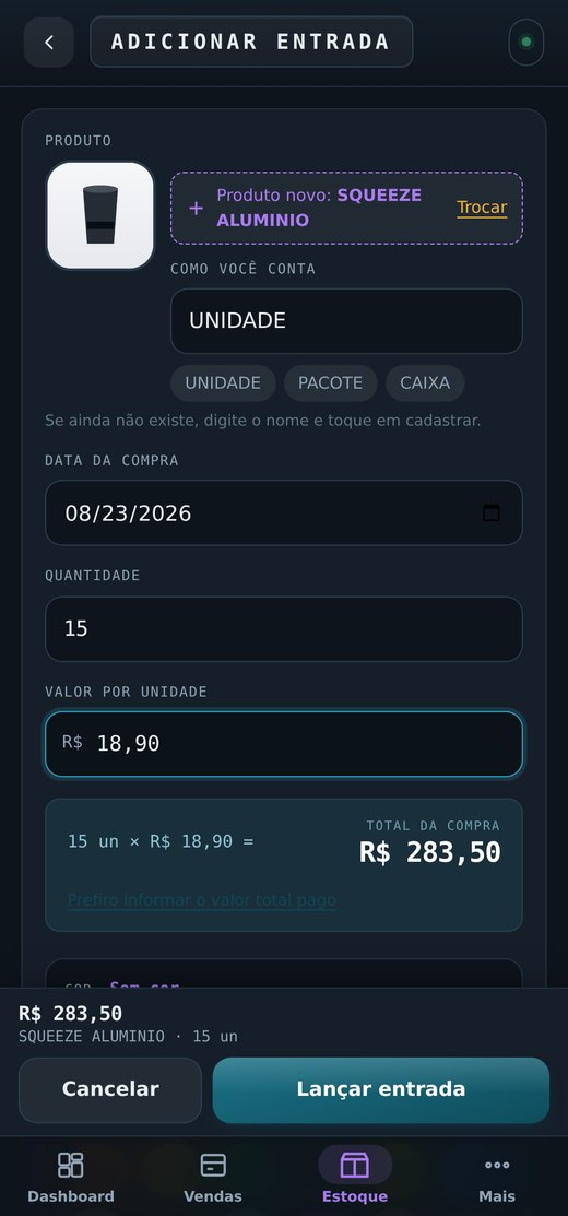 Tela: Cadastrar um produto e dar entrada